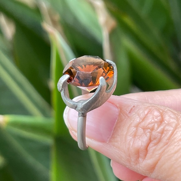 Vintage burnt orange crystal pewter ring - Picture 9 of 10